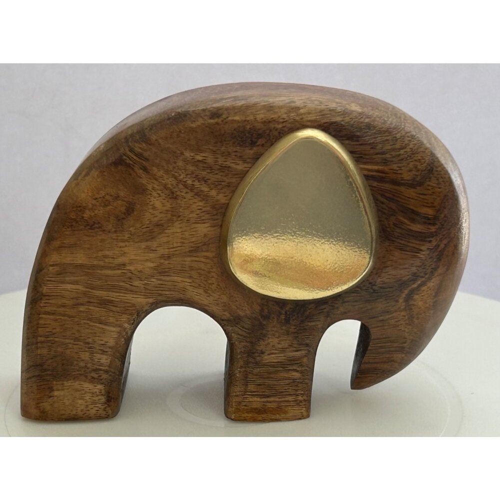 Mango Wood & Brass Elephant Minimalist Modern Sleek Shelf Decor Crate & Barrel - Picture 3 of 6
